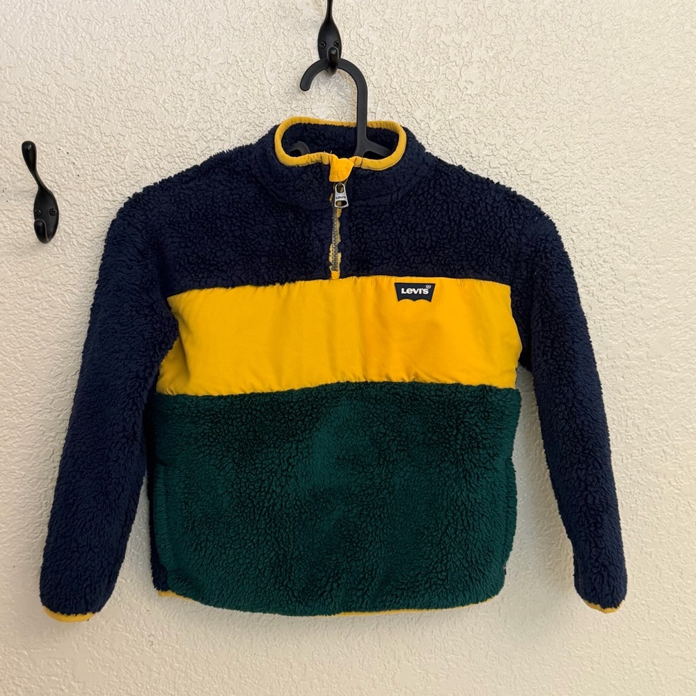 Levis Boys XS 4-5 Colorblocked Sherpa Half Zip Pullover Sweatshirt Blue Yellow - Picture 5 of 11